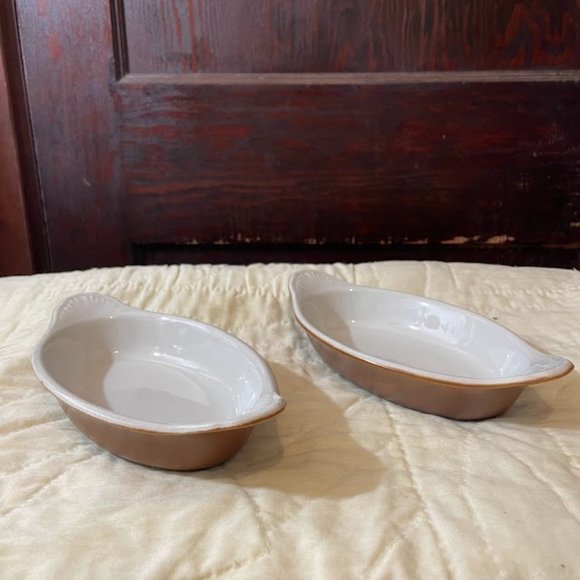 Set of 2 Hall 527 Au gratin Dishes Brown Ceramic USA Augratin Baking Dishes - Picture 1 of 10